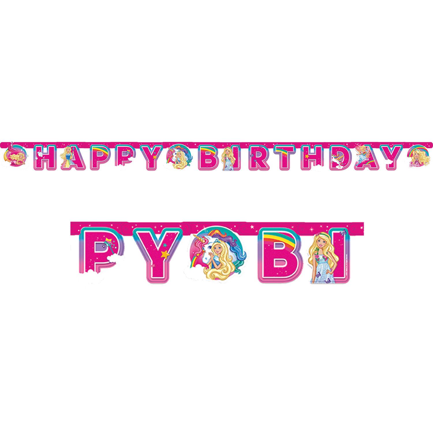 Barbie Dreamtopia Happy Birthday Letter Banner 1.6m x 13cm by Amscan 9902529 availabe here at Karnival Costumes online party shop