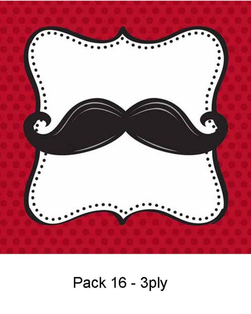 Pack of 16x 3ply Moustache Madness Beverage Napkins by Paper Art 658077 and available from Karnival Costumes online party shop
