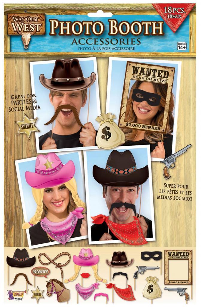 Pack of 18 Way Out Wild West Photo Booth Props by Forum Novelties 75902 available in the UK from Karnival Costumes online party shop