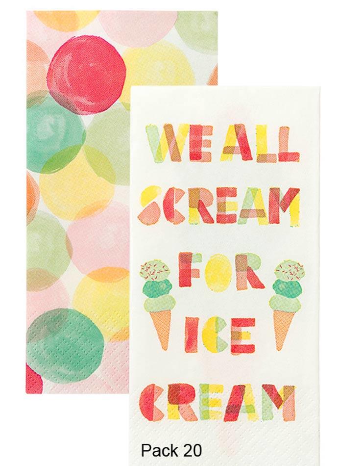 Pack of 20 We Heart Ice Cream Double Napkins in two designs by Talking Tables ICE-DUONAPKIN and available from Karnival Costumes online party shop