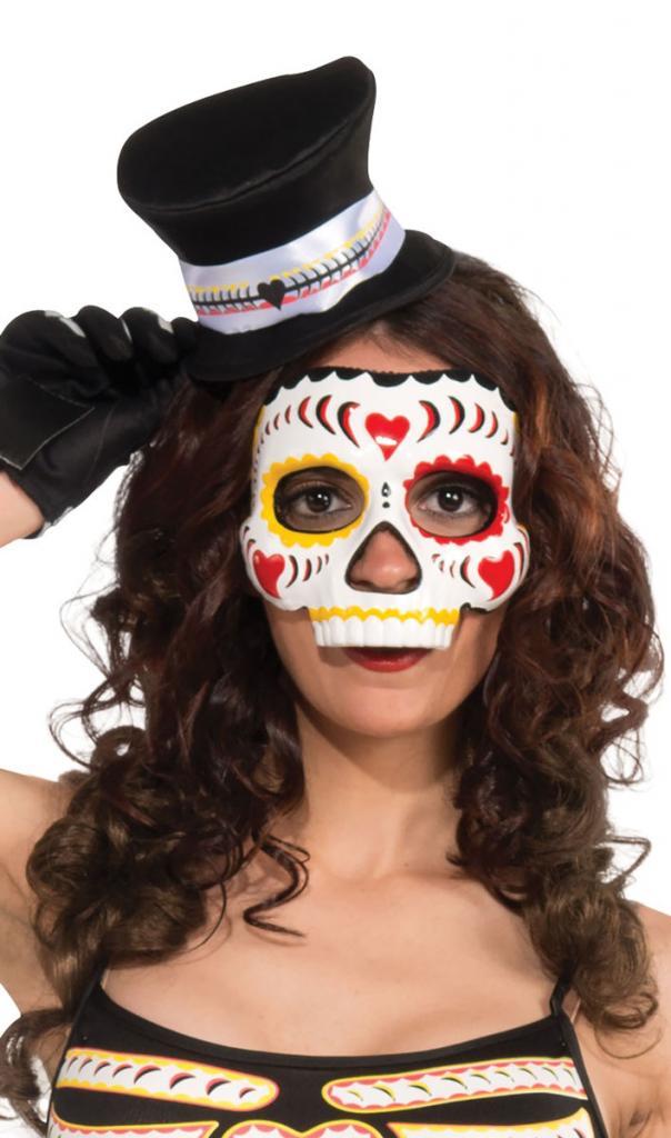 Lady's Day of the Dead Half Facemask by Bristol Novelties EM792 and available here at Karnival Costumes online Halloween party shop
