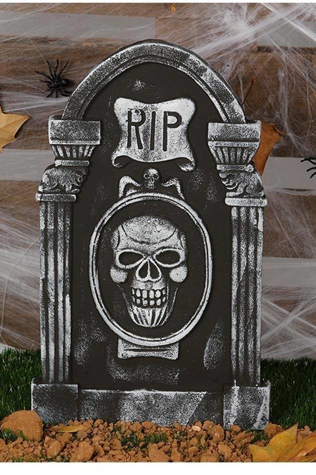 3D Gravestone with Skull and RIP standing 50cm tall from our collection of Halloween decorations at Karnival Costumes online Halloween party shop
