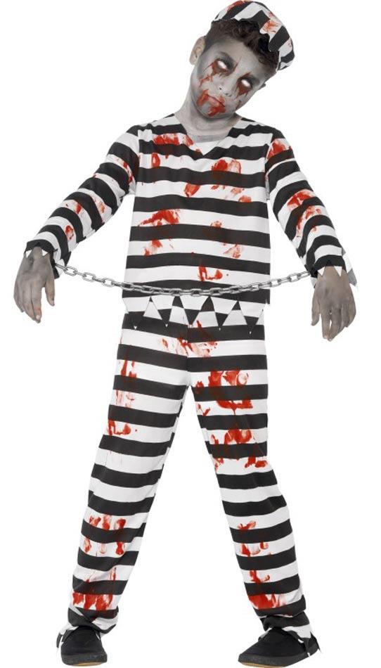 Boy's Zombie Convict Fancy Dress Costume by Smiffys 44326 available here at Karnival Costumes online Halloween Party Shop