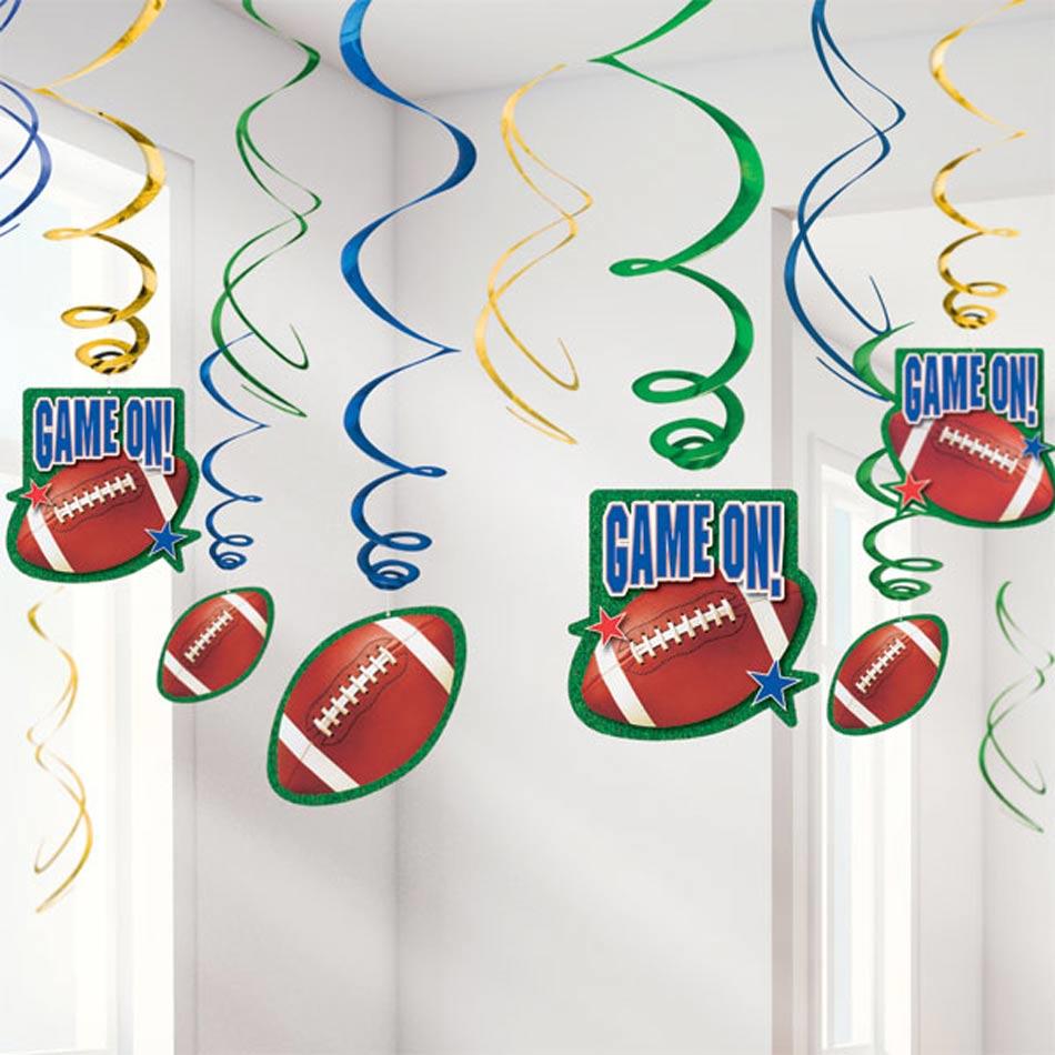 Pack of 12 NFL American Football Hanging Swirls by Amscan 674466 and available here at Karnival Costumes online party shop