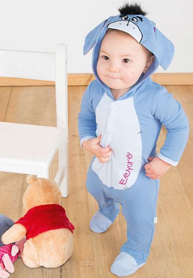 Disney's Eeyore Cotton Jersey Romper with Hood by Travis Designs and available in a range of sizes here at Karnival Costumes online party shop