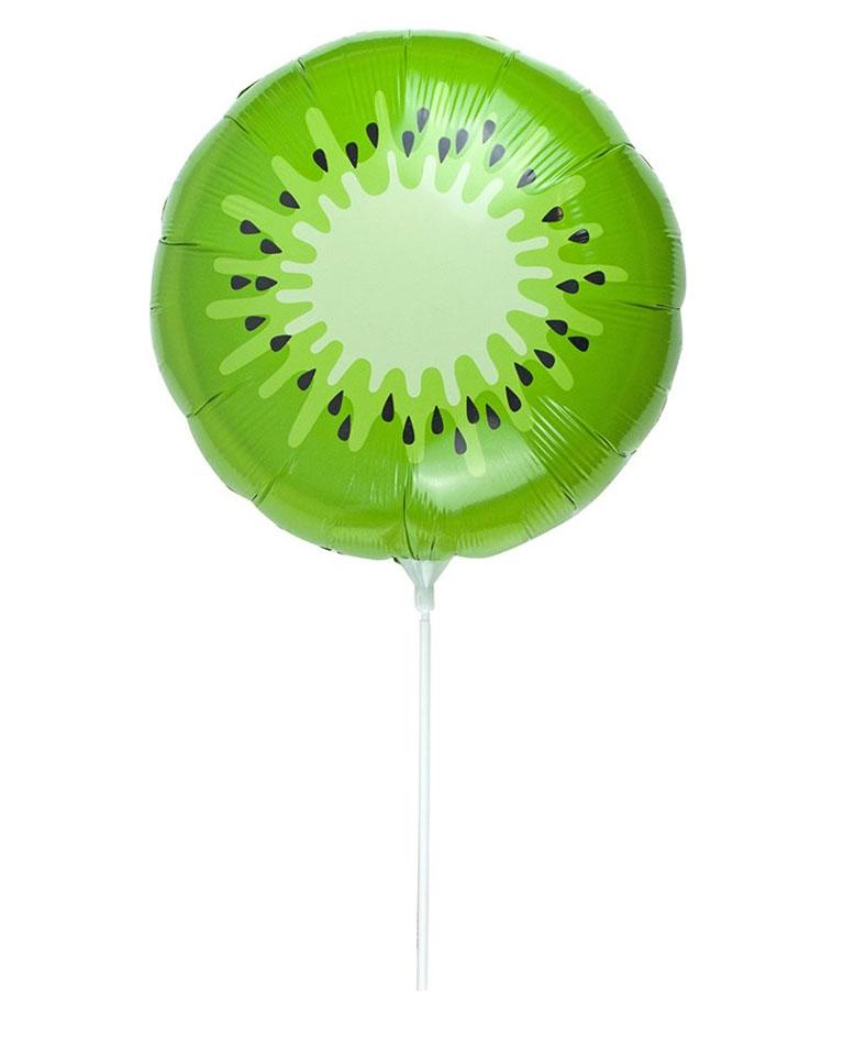 Kiwifruit foil balloon from a pack of three air fillable fruit design balloons with sticks by Talking Tables and available here at Karnival Costumes online party shop