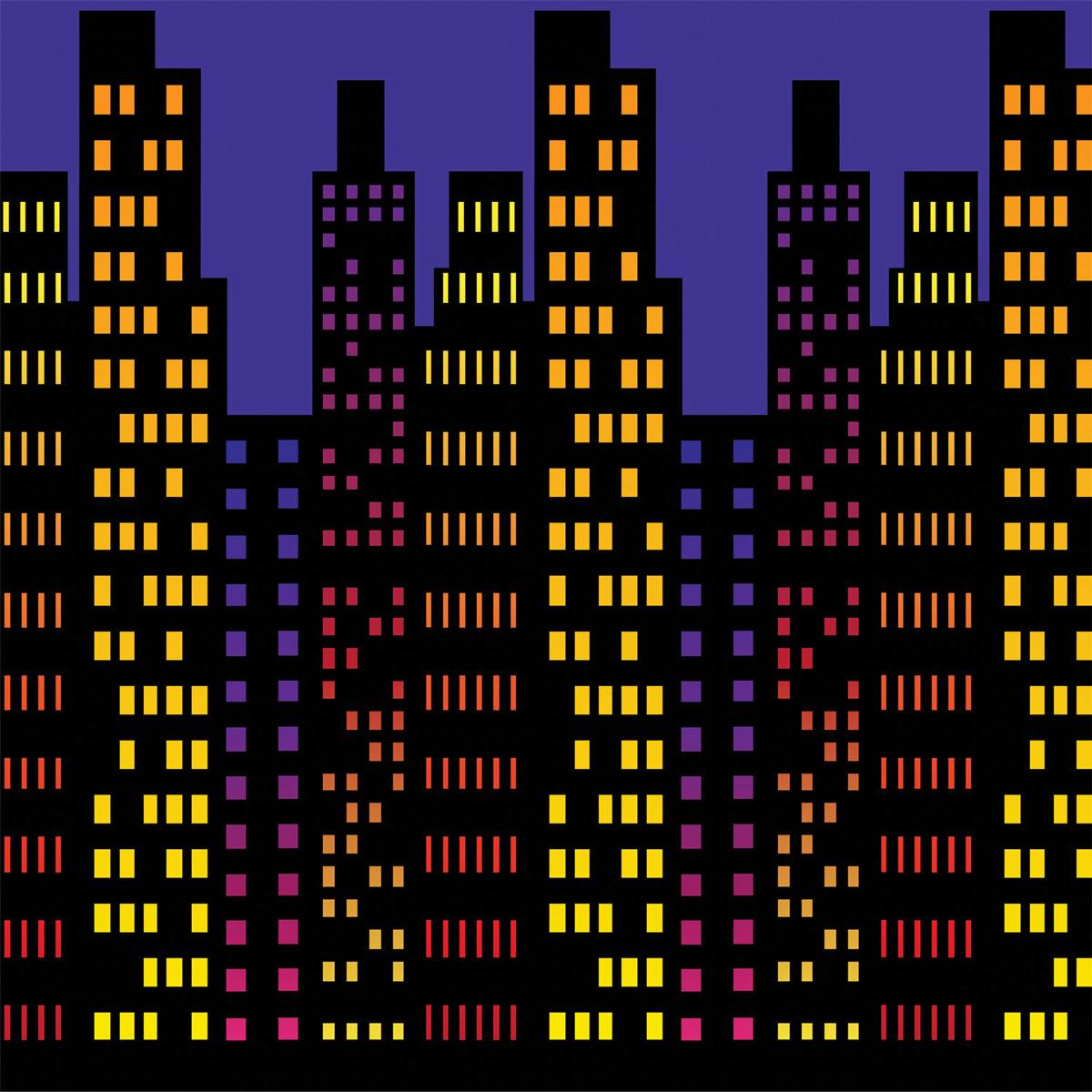 Cityscape Skyscrapers at Night Party Backdrop Wall Roll by Beistle 52122 available here at Karnival Costumes online party shop