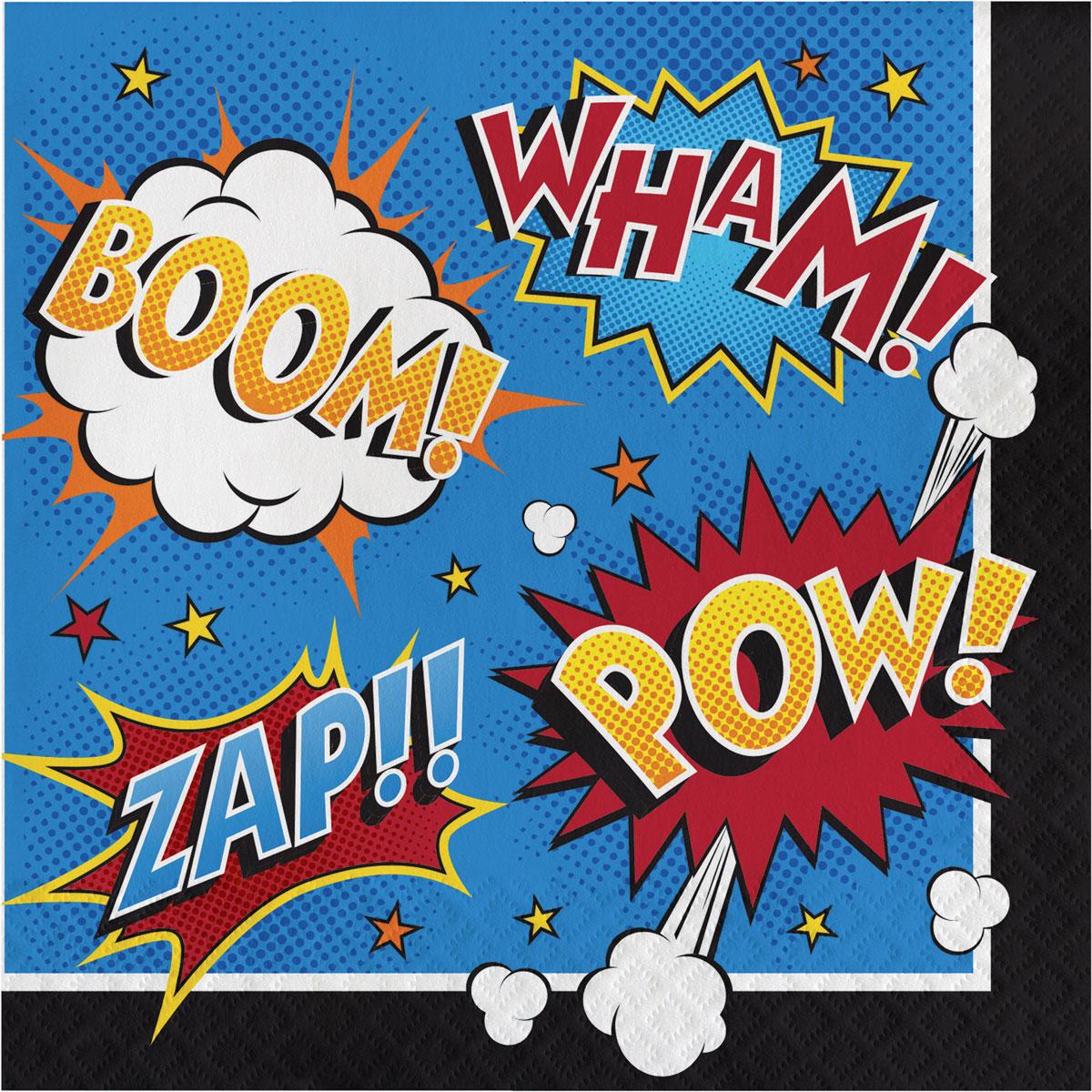 Superhero Slogan Paper Napkins in packs 16 2ply and measuring 33cm by Creative Party 324837 available here at Karnival Costumes online party shop