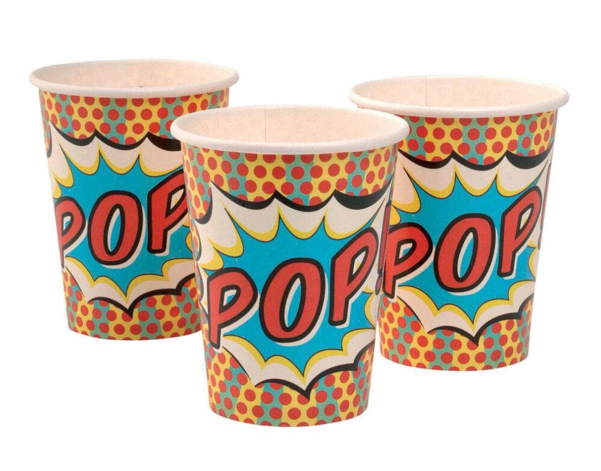 Pack 8 Pop Art Party Paper Cups by Ginger Ray PA-103 available here at Karnival Costumes online party shop