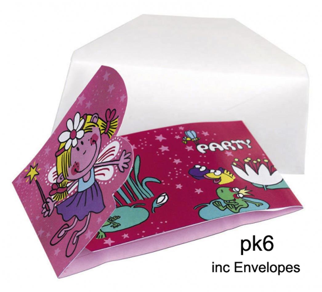Pack of 6 Funky Fairy Invitations & Envelopes by Amscan 551675 available from the collection of party goods and tableware here at Karnival Costumes online party shop
