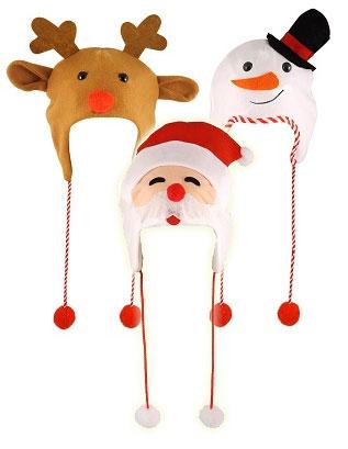 Christmas Character Hat with Pompoms - 3styles, Reindeer, Snowman and Santa, by Henbrandt W57052 available here at Karnival Costumes online Christmas party shop