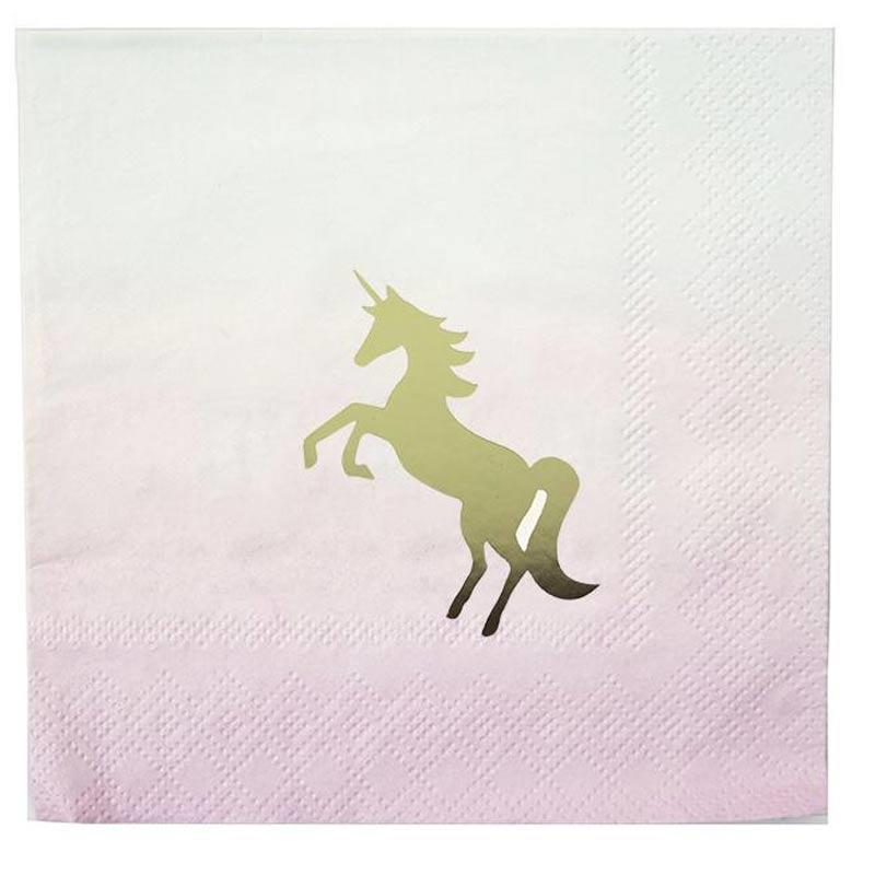 We Heart Unicorns Cocktail Napkins pack 16pcs 25cm sq by Talking Tables UNICORN-CNAPKIN available from the range here at Karnival Costumes online party shop