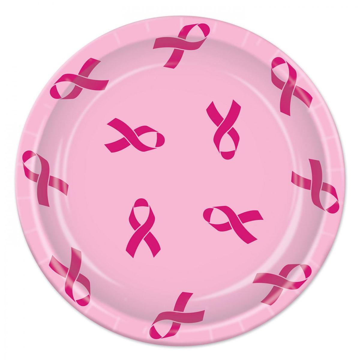 Pink Ribbon Paper Plates pk8 by Beistle 58033 available from a collection here at Karnival Cistumes online party shop
