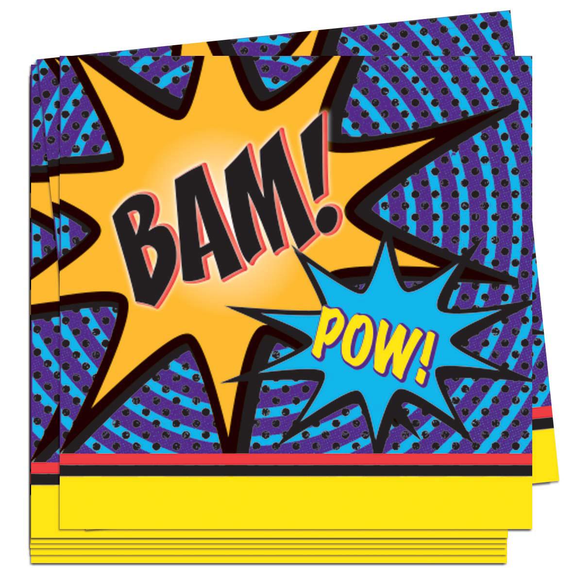 Pack 16 Superhero Paper Napkins - 25cm or 10" by Forum Novelties 72435 avalable here in the UK at Karnival Costumes online party shop