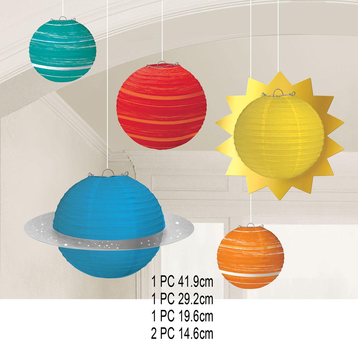 Blast Off Birthday Paper Lanterns - 5pcs by Amscan 2402278 available from the Blast Off collection here at Karnival Costumes online party shop