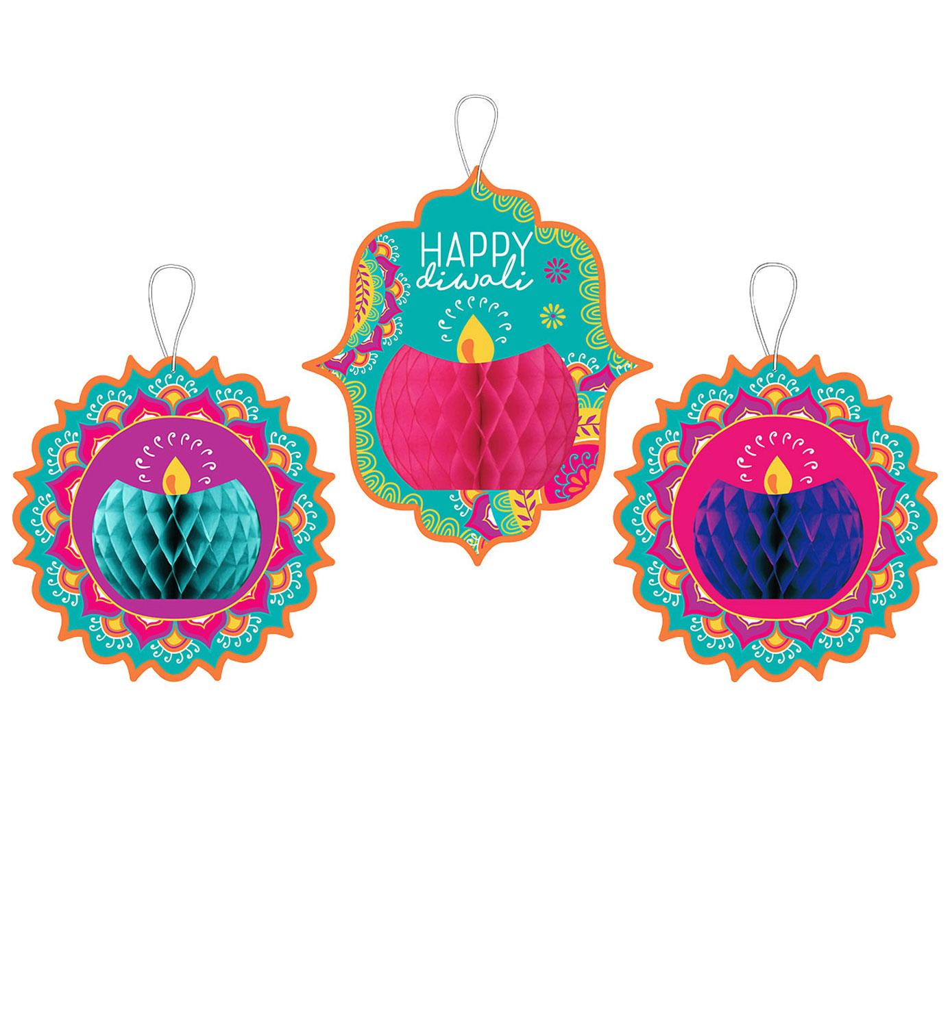 Diwali Honeycomb Hanging Decorations 3pcs by Amscan 290136 available here at Karnival Costumes online party shop