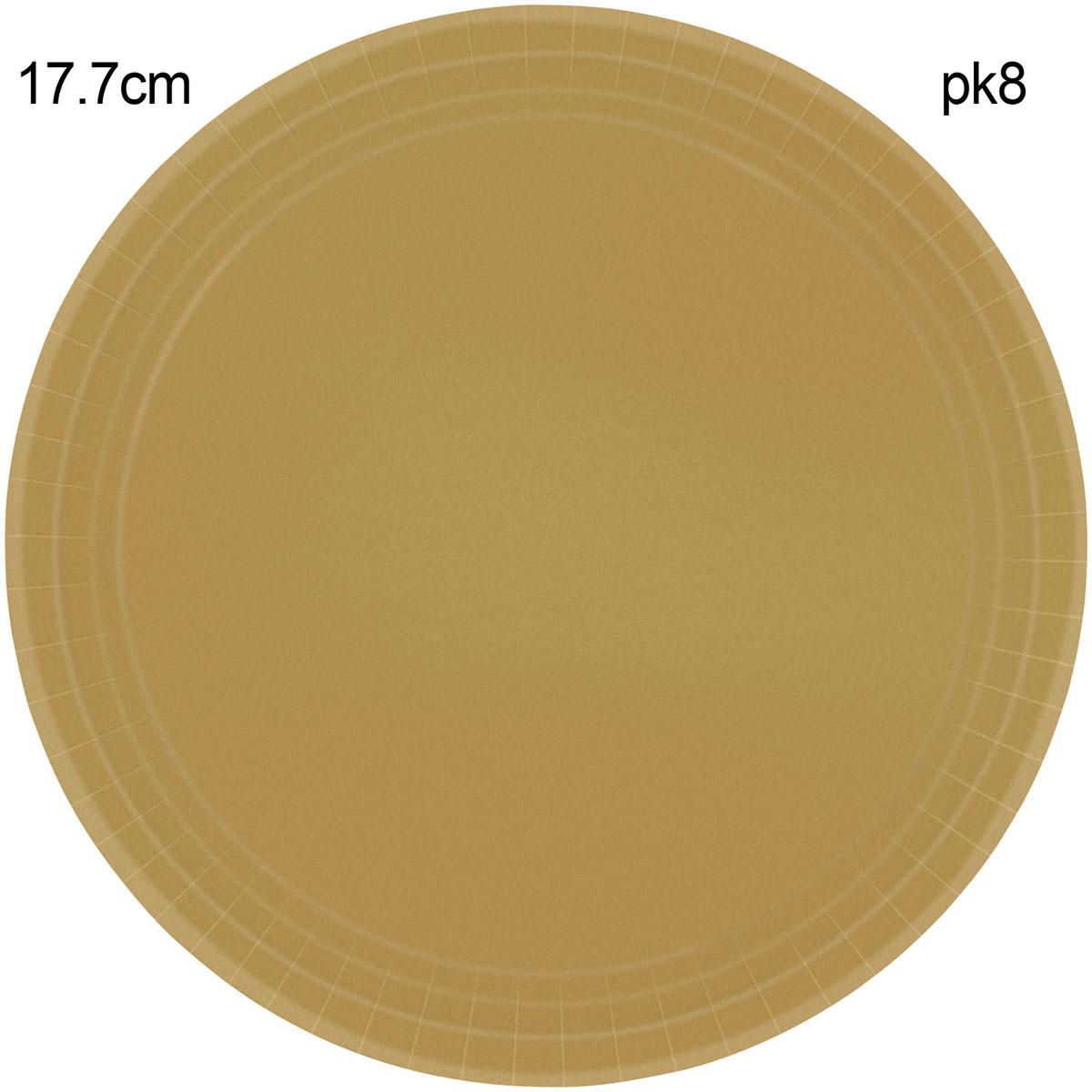 Pack 8 Gold 18cm Paper Dessert Plates by Amscan 54015-19 available here at Karnival Costumes online party shop
