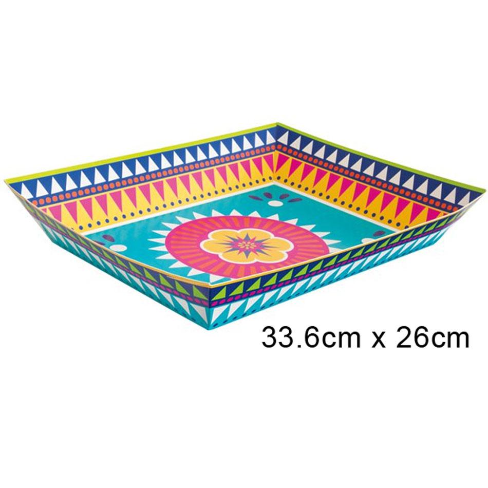 Boho Fiesta Paper Snack Tray large oblong shape 33.6cm x 26cm by Unique 743447 available here at Karnival Costumes online party shop