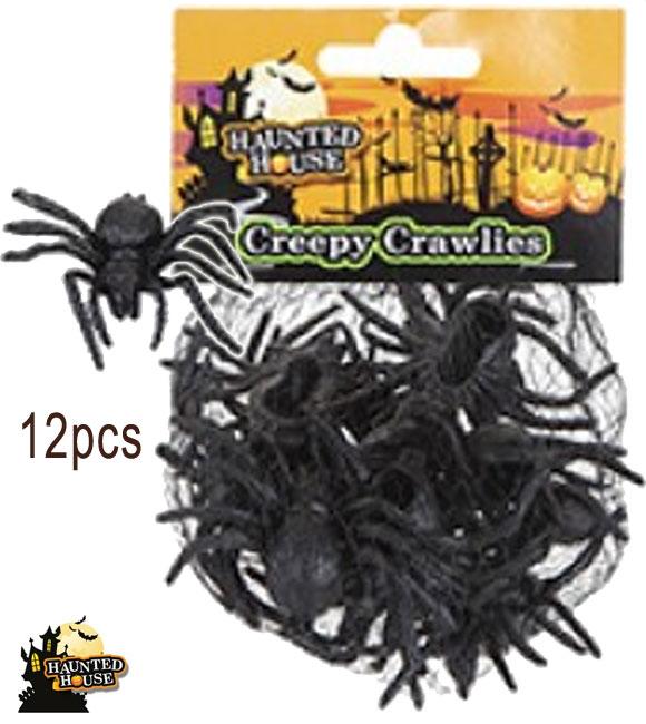 Bag of 12 Creepy Crawly - Spiders - by PMS 976133 available here at Karnival Costumes online Halloween party shop