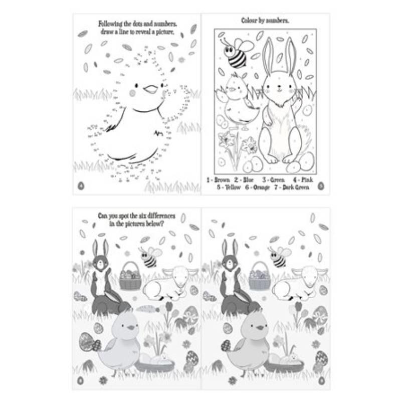 Colour by number and spot the difference pages from our Mini Easter Fun Puzzle Book by Henbrandt E51419 available here at Karnival Costumes online party shop