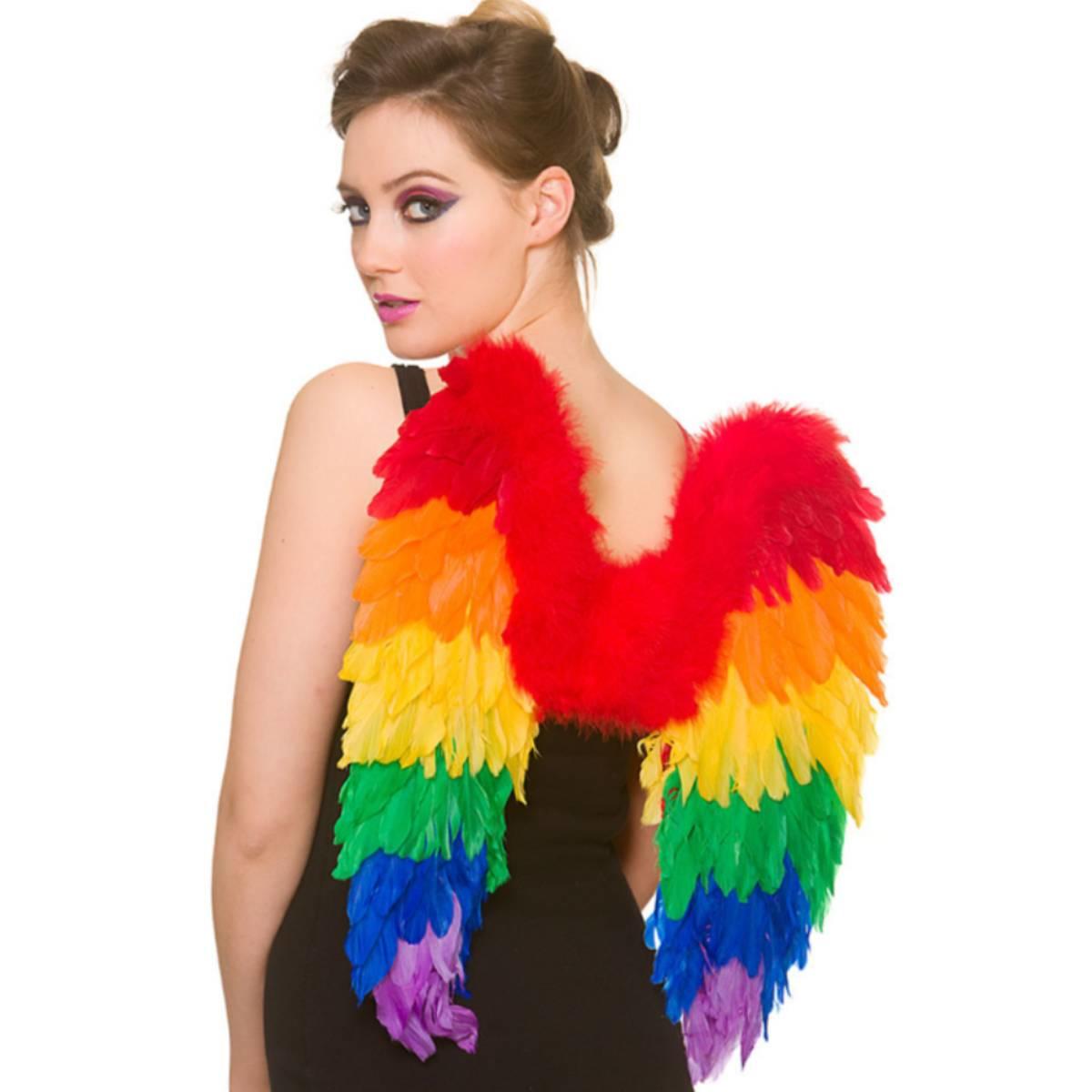 Rainbow Feather Wings 50cm for Pride and Festivals by Wicked AC-9045 available here at Karnival Costumes online party shop