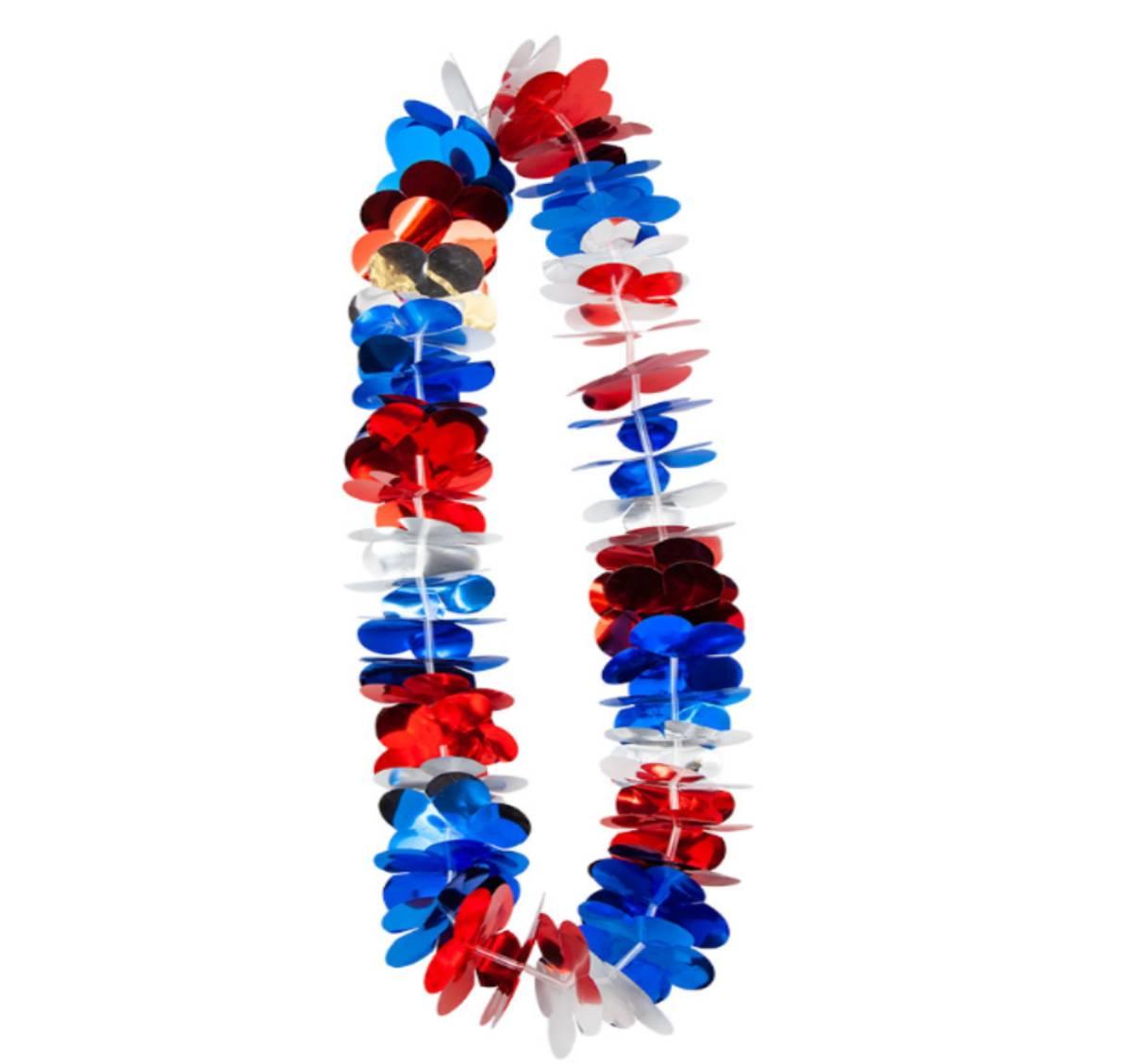 Metallic Red, White and Blue Hawaiian Lei  by Wicked HAW-9481 available here at Karnival Costumes online party shop
