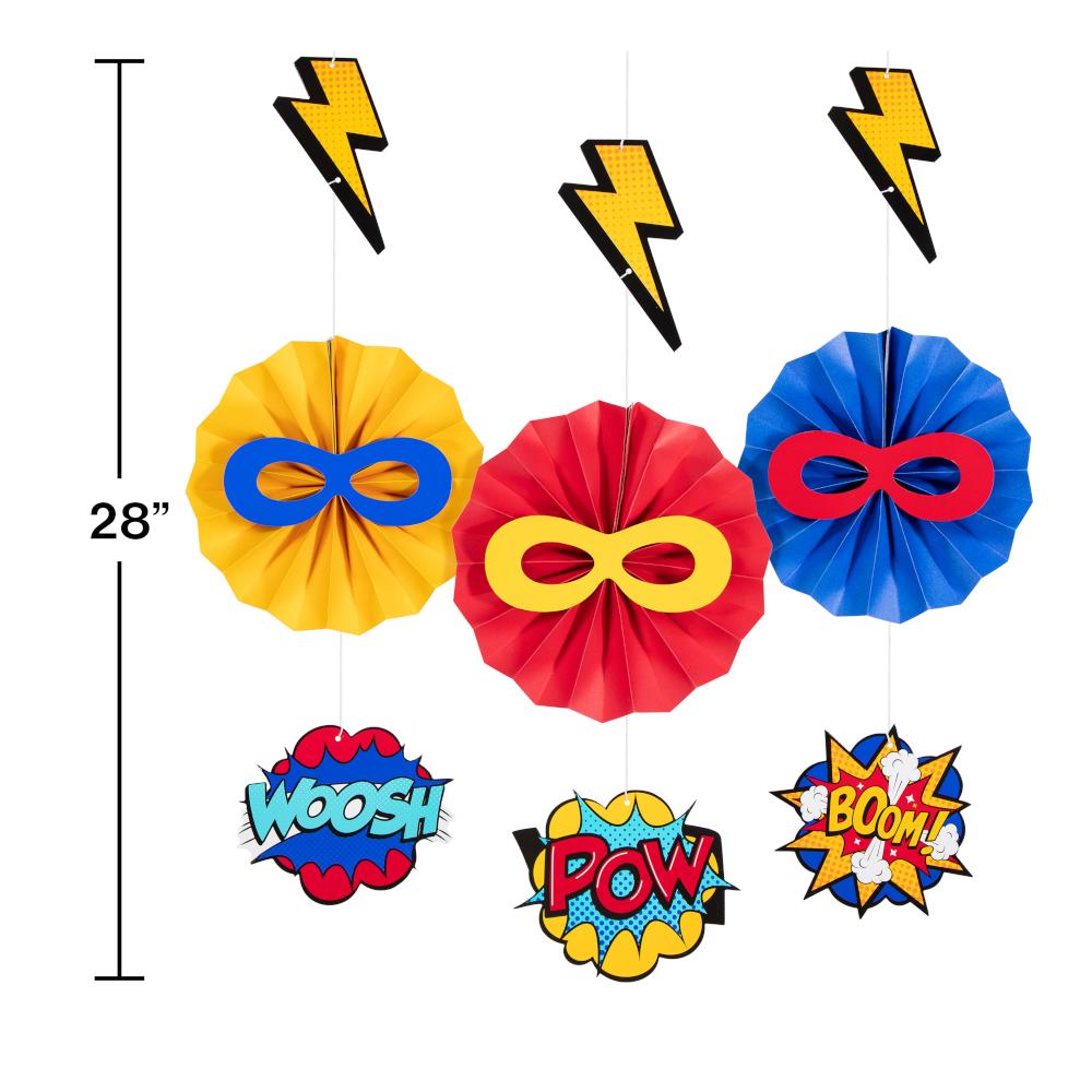 Pk3 28" long Superhero Party Hanging Decorations by Creative Converting 346421 available here at Karnival Costumes online party shop