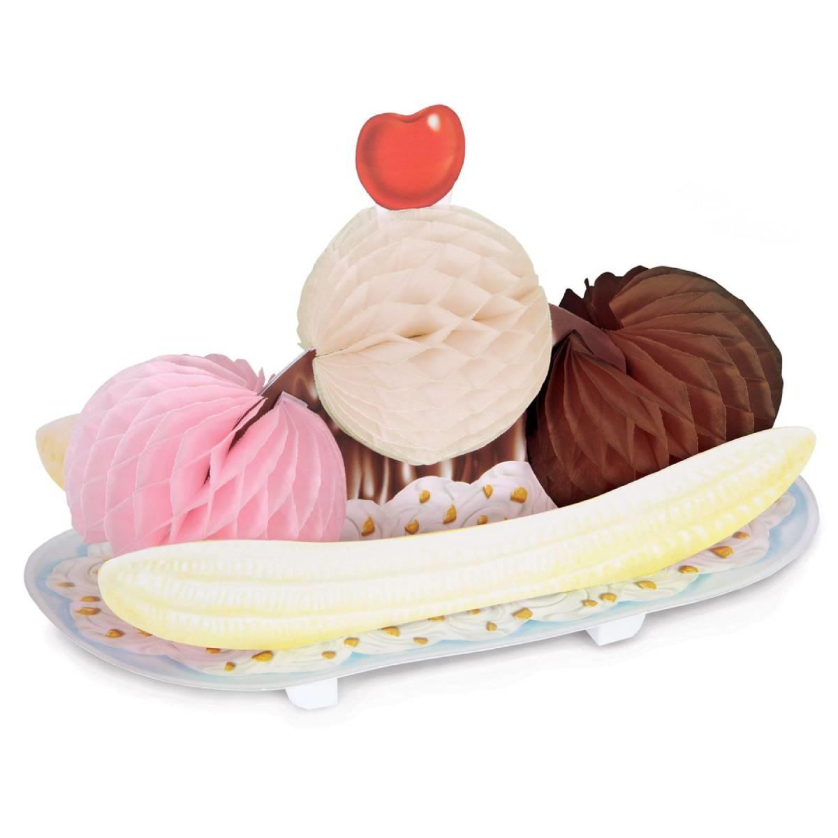Banana Split Ice Cream Sundae Honeycomb Decoration by Beistle 54552 available here at Karnival Costumes online party shop