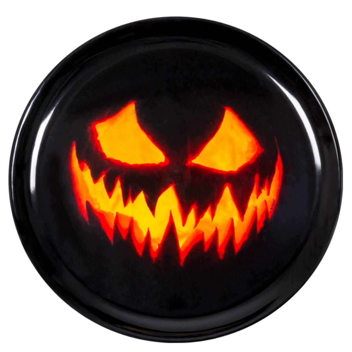 Creepy Pumpkin Halloween Plastic Platter 34.5cm by Palmers 5855G available here at Karnival Costumes online party shop