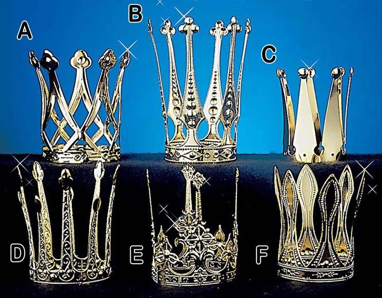 Gold coloured aluminium mini Regal Crowns by Widmann 2440B in 6 styles - available here at Karnival Costumes online party shop