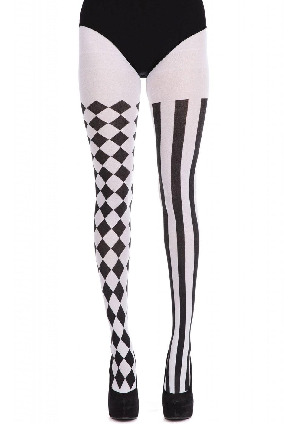 Harlequin Tights Black and White by Bristol Novelties BA998 available here at Karnival Costumes online party shop