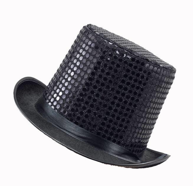 Black Felt Top Hat with Silver Sequins