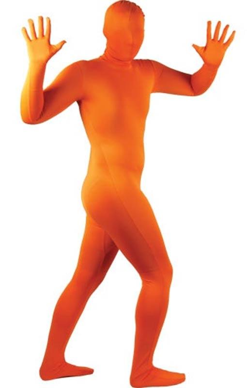 Neon Orange Skinz Suit Fancy Dress Costume