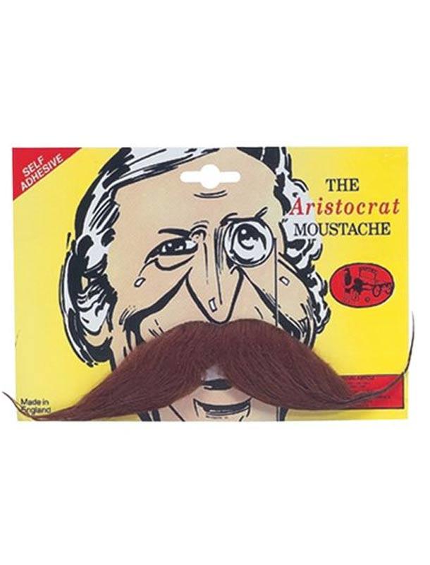 Aristocrat Moustache in Brown by Steptoes B026 from a collection of fake and flase moustaches here at Karnival Costumes online party shop