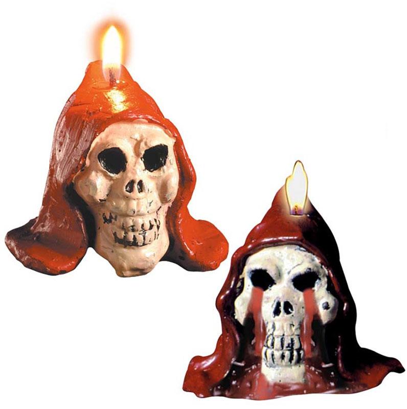 2 Bleeding Skull Candles 6cm tall by Widmann 5269Y available here at Karnival Costumes online party shop
