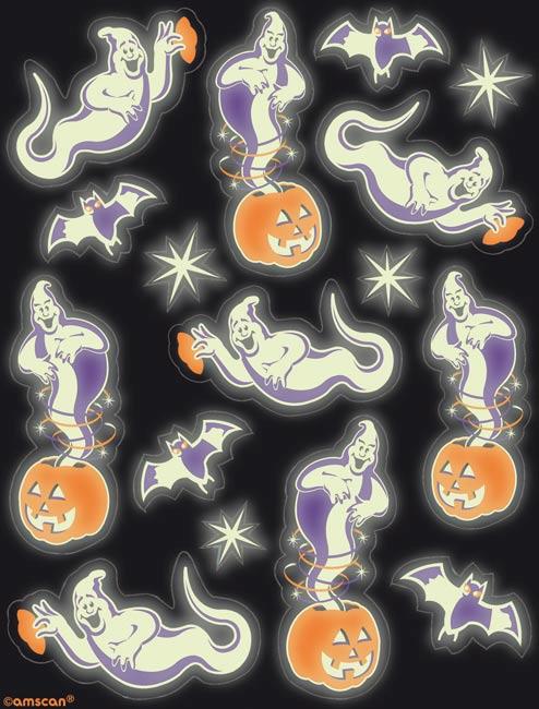Halloween Party Stickers - Glow in the Dark Comical Ghosts