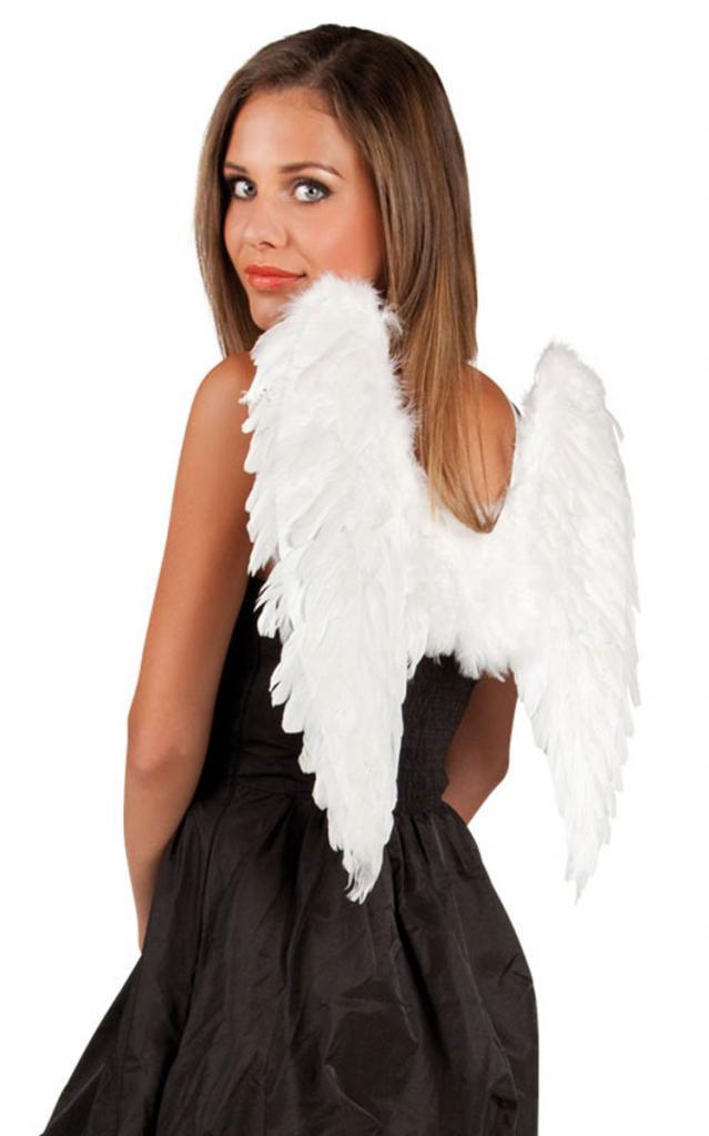 Foldable White Feather Wings 50cm x 50c. ideal for adults and larger children. By Boland 52798 these are available from a huge selection of wings at Karnival Costumes online party shop