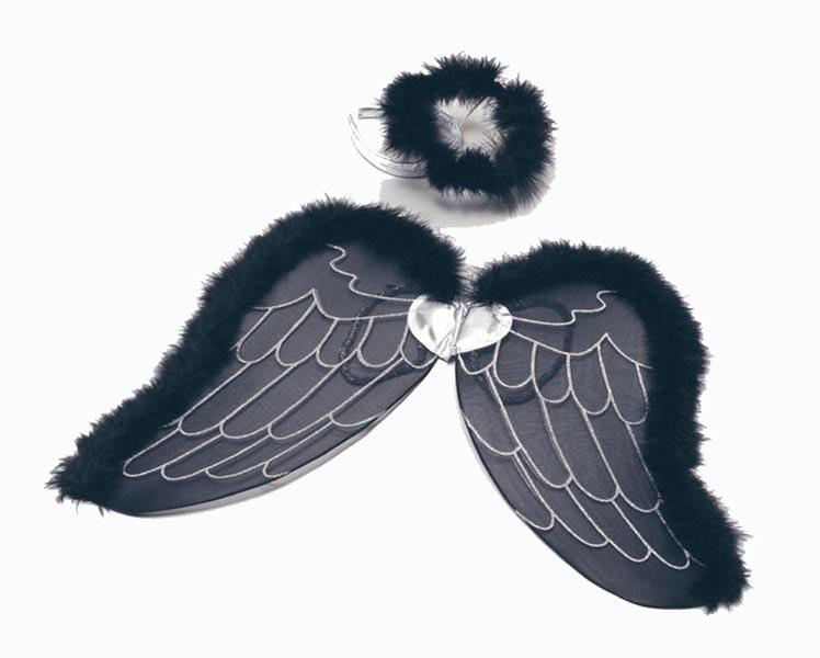 Black Angel Wings and Halo with Marabou Trim