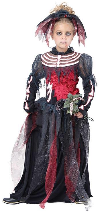 Skeleton Bride Girl's Fancy Dress Costume