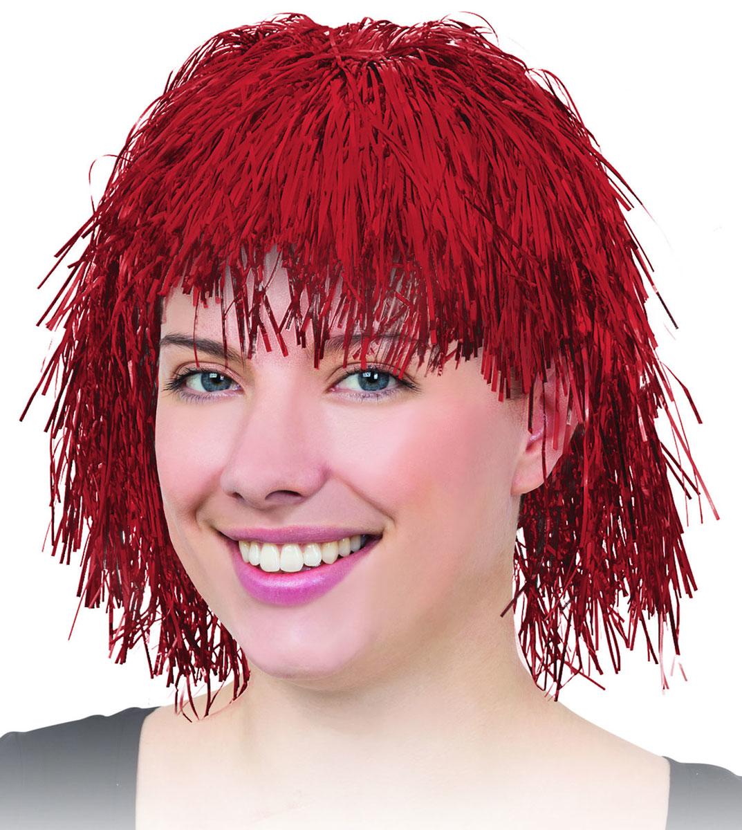 Metallic Red Cyber Tinsel Wig BW134 available from a collection here at Karnival Costumes online party shop