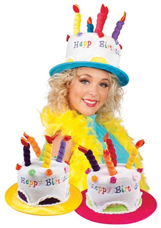 Celebration Birthday Cake Hat available in pink/blue and yellow by Boland 00936 and available in the UK from Karnival Costumes