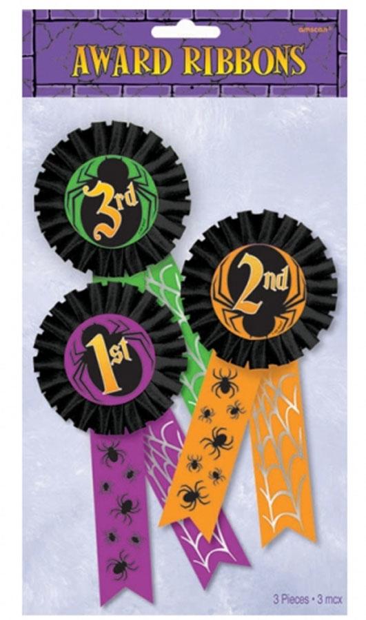 Pkt 3 Halloween Party Winner Award Badges with Ribbons by Amscan 215397 available here at Karnival Costumes online Halloween party shop