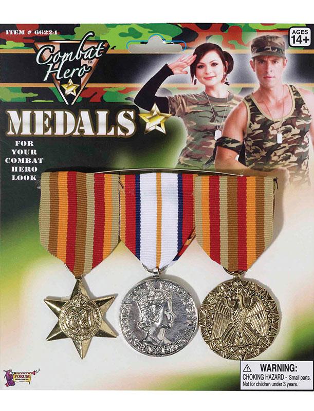 Combat Hero Medals with Ribbons - Military Costume Accessories