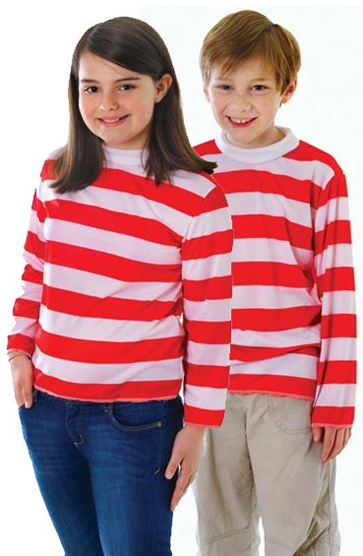Kid's Red and White Striped Fancy Dress Costume Top by Bristol Novelties CC964, CC965, CC966 and CC966XL available here at  Karnival Costumes online party shop