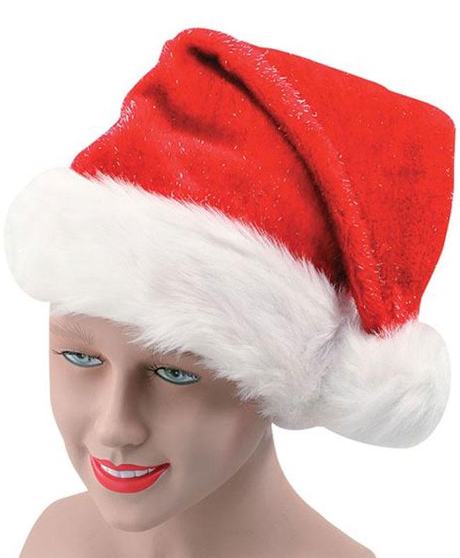 Deluxe Santa Hat in Red Plush with Metallic Glitter by BH293 from a collection of Christmas hats here at Karnival Costumes online party shop