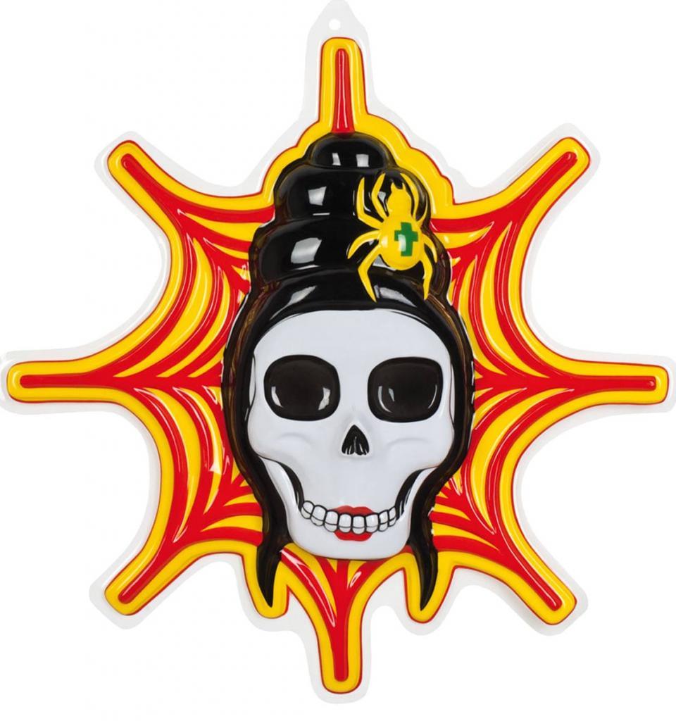 Female Skull Party Wall PVC Decoration by Boland 76908 for Day of the Dead and available here at Karnival Costumes online Halloween party shop