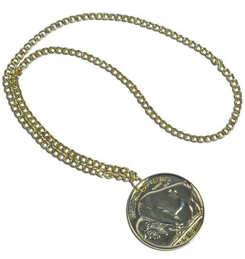 Gold Medallion on Long Gold Chain