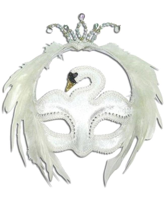 White Velvet and Feather Swan Mask by Bristol Novelties EM317 available here at Karnival Costumes online party shop