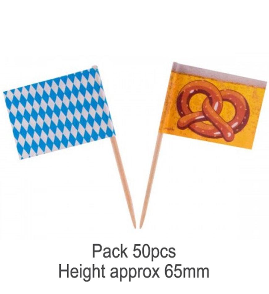 Packet of 50 Bavarian themed Oktoberfest Sandwich Flags by Folat 61564 available at Karnival Costumes