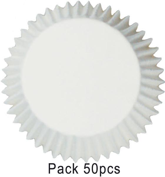 50 High Quality White Cupcake Cases with greaseproof finish from Karnival Costumes